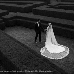 Elegant White Bridal Gown with Cathedral Veil